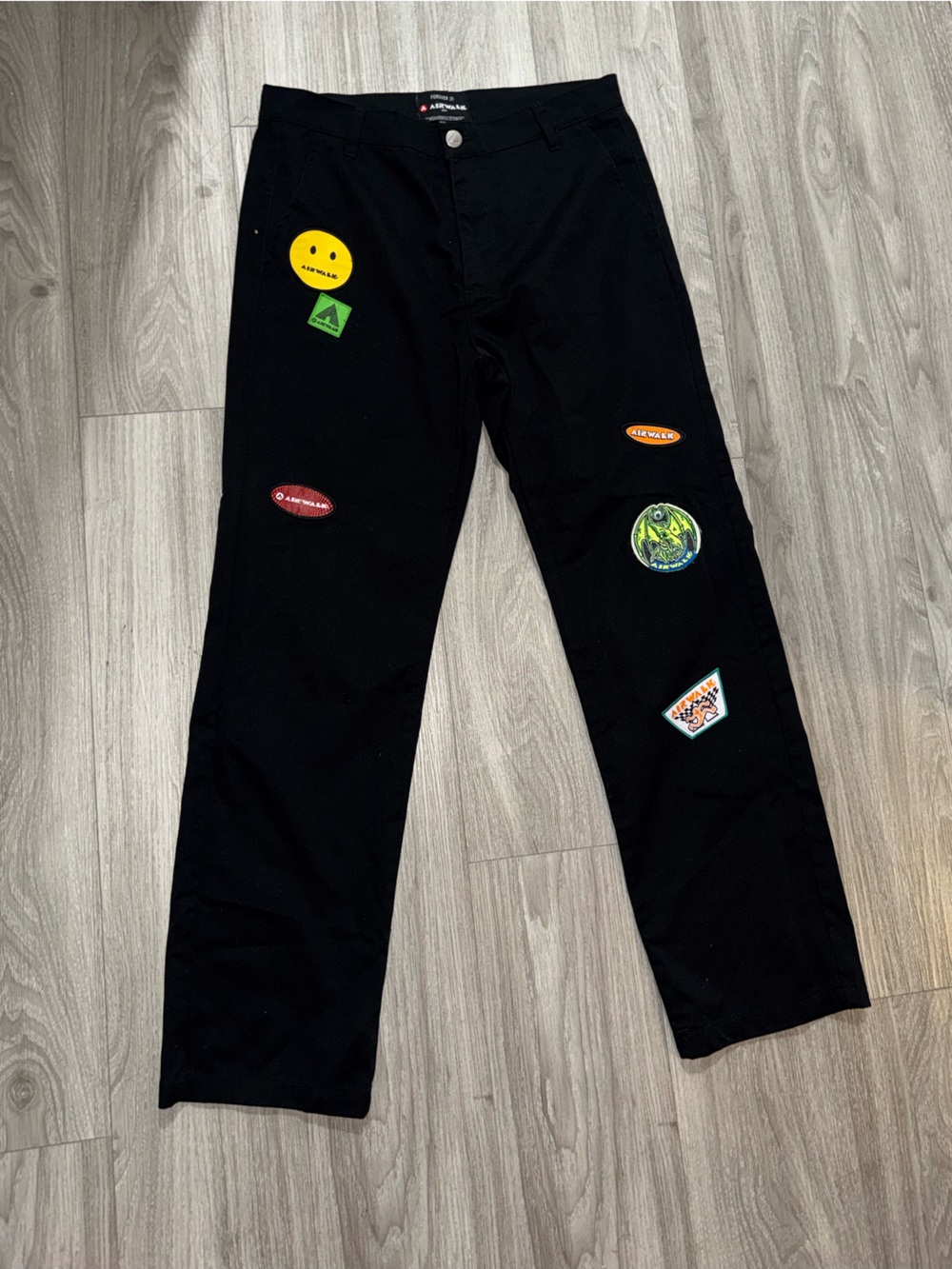 Airwalk Black Cargo Pants with Colorful Patch Accents